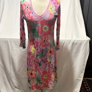 David Cline Pink Floral Long Sleeve Dress